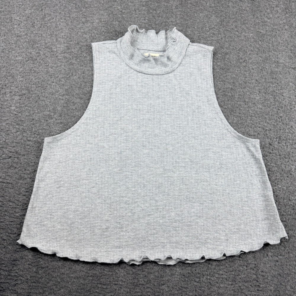 Ginger G Women's S Small Gray Ribbed Mock Neck Sleeveless Lettuce Edge Top L4279